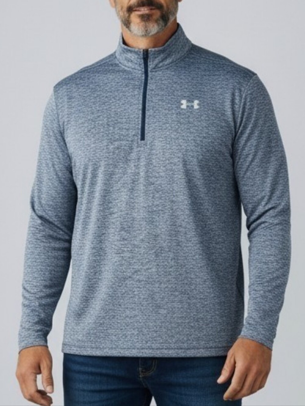 Under Armour Heathered Navy Quarter-Zip Heat-Gear Pullover 2XL
